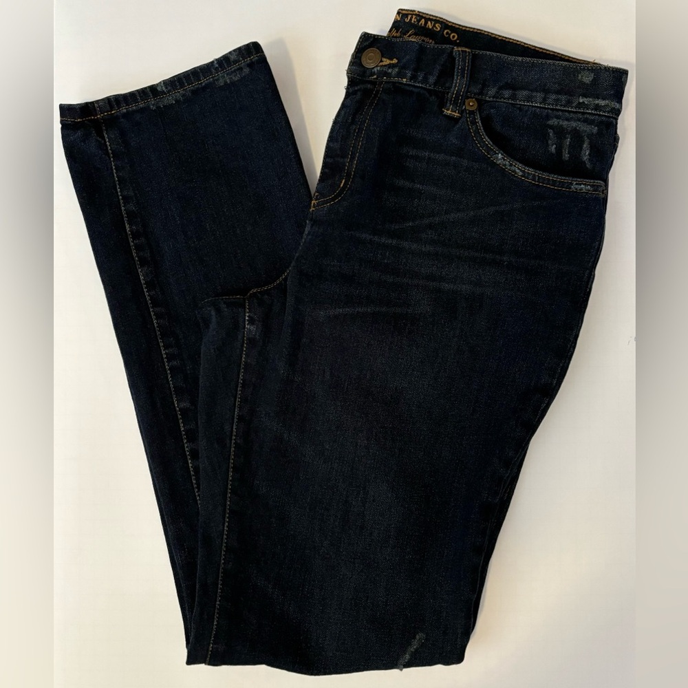 Lauren Ralph Lauren Mid-Rise Straight Cut Dark Wash Jeans w/ Distressing Size 8